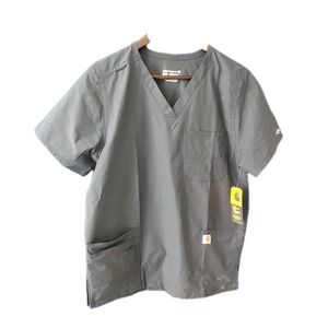 Carhartt Women's Force Essentials V-Neck Gray Knit Panel‎ Scrub Modern Top Small